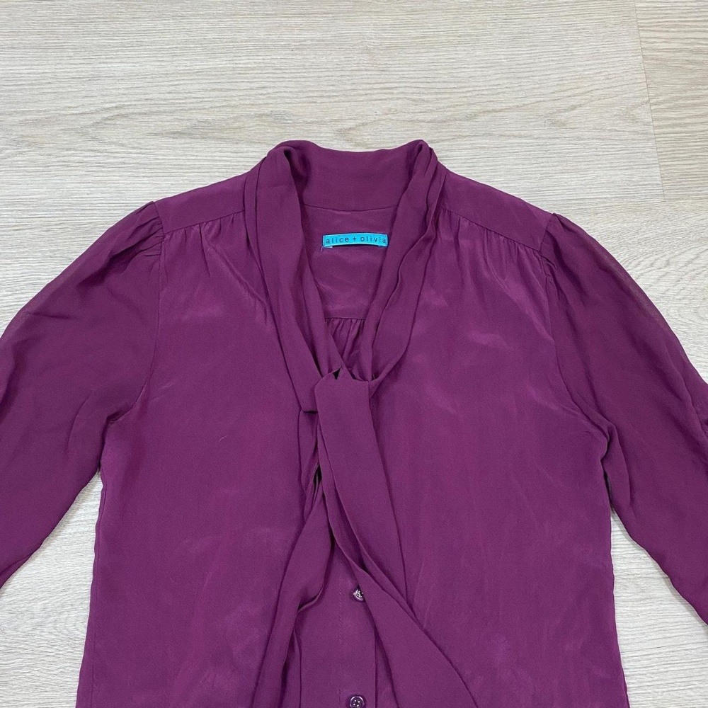 Alice + Olivia Silk Tie Neck Blouse 3/4 Sleeve Women's  L